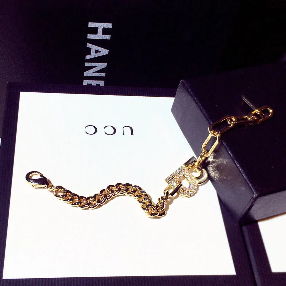 New Fashion Japan Korea Super Shine Rhinestone Word Bracelets Luxury Jewelry Accessories for Women and Girls