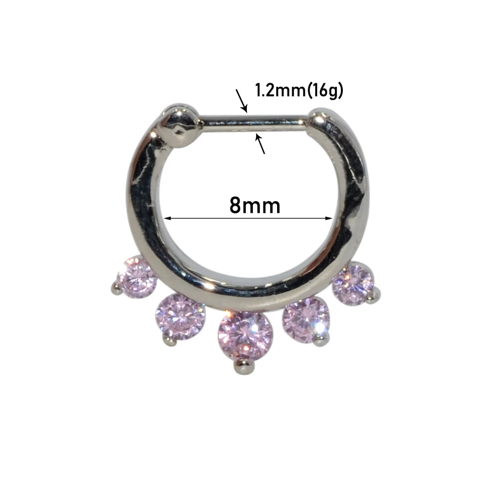 Surgical Steel Indian Nose Septum Ring with Crystal Gem for Women