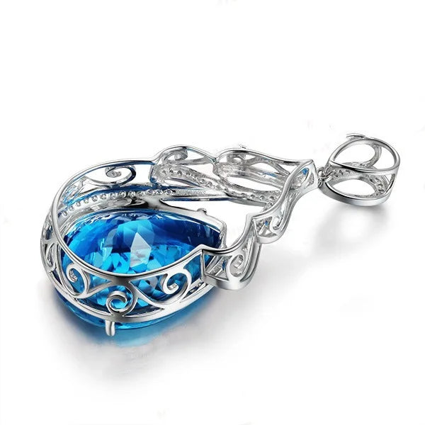 Elegant Water Drop Aquamarine Silver Necklace for Women - Romantic 925 Pendant Ideal for Weddings and Gifts