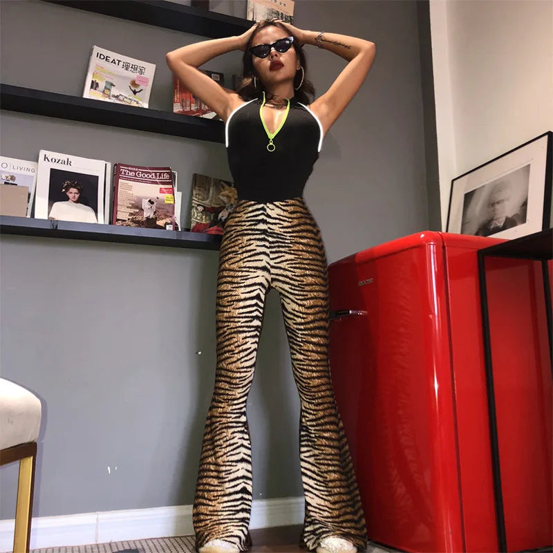 High Waist Leopard Print Flare Leggings For Women Autumn