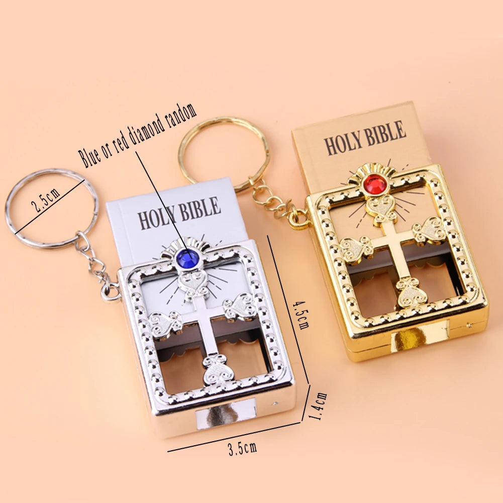 Mini Holy Bible Keychain with Real Paper Pages Gold Silver Religious Pendant