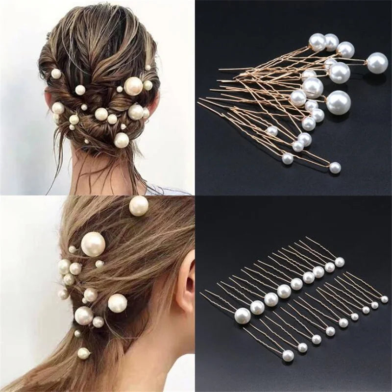 Luxury U Shaped Rhinestone Barrette Clip with Simulated Pearl Bridal Tiara Hair Accessory for Weddings and Special Occasions