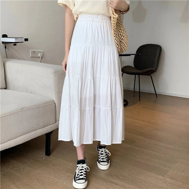 Spring Summer Women Chiffon Patchwork High Waist Skirt Chic