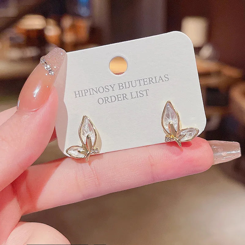 Inlaid Zircon Blue Pink Crystal Butterfly Drop Earrings for Women Stylish Water Drop Wedding Jewelry Ideal Birthday Gift