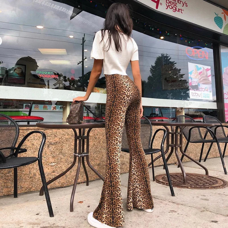 High Waist Leopard Print Flare Leggings For Women Autumn
