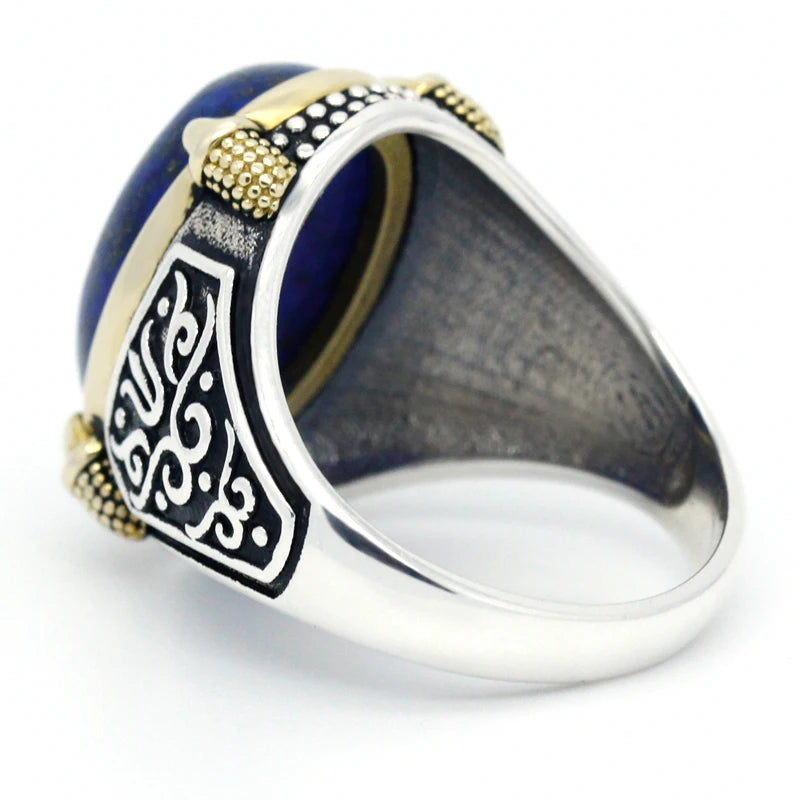 Elegant 925 Sterling Silver Claw Signet Ring with Natural Blue Lapis Stone for Men