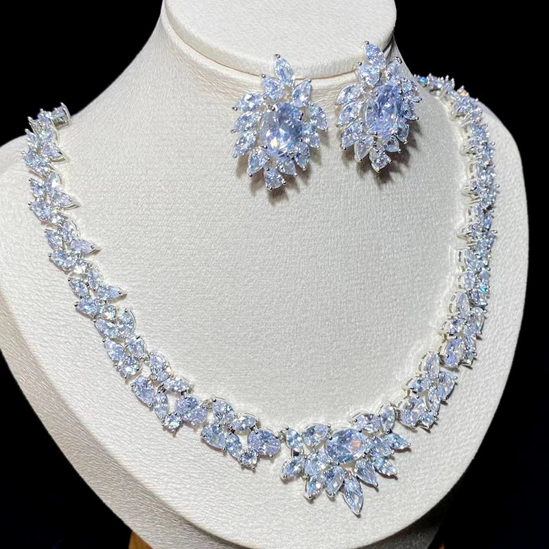 Luxury Bridal Jewelry Set With Water Drop Cubic Zirconia Necklace and Earrings