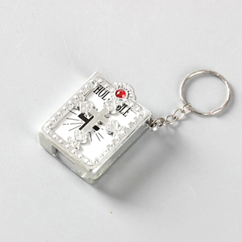 Mini Holy Bible Keychain with Real Paper Pages Gold Silver Religious Pendant