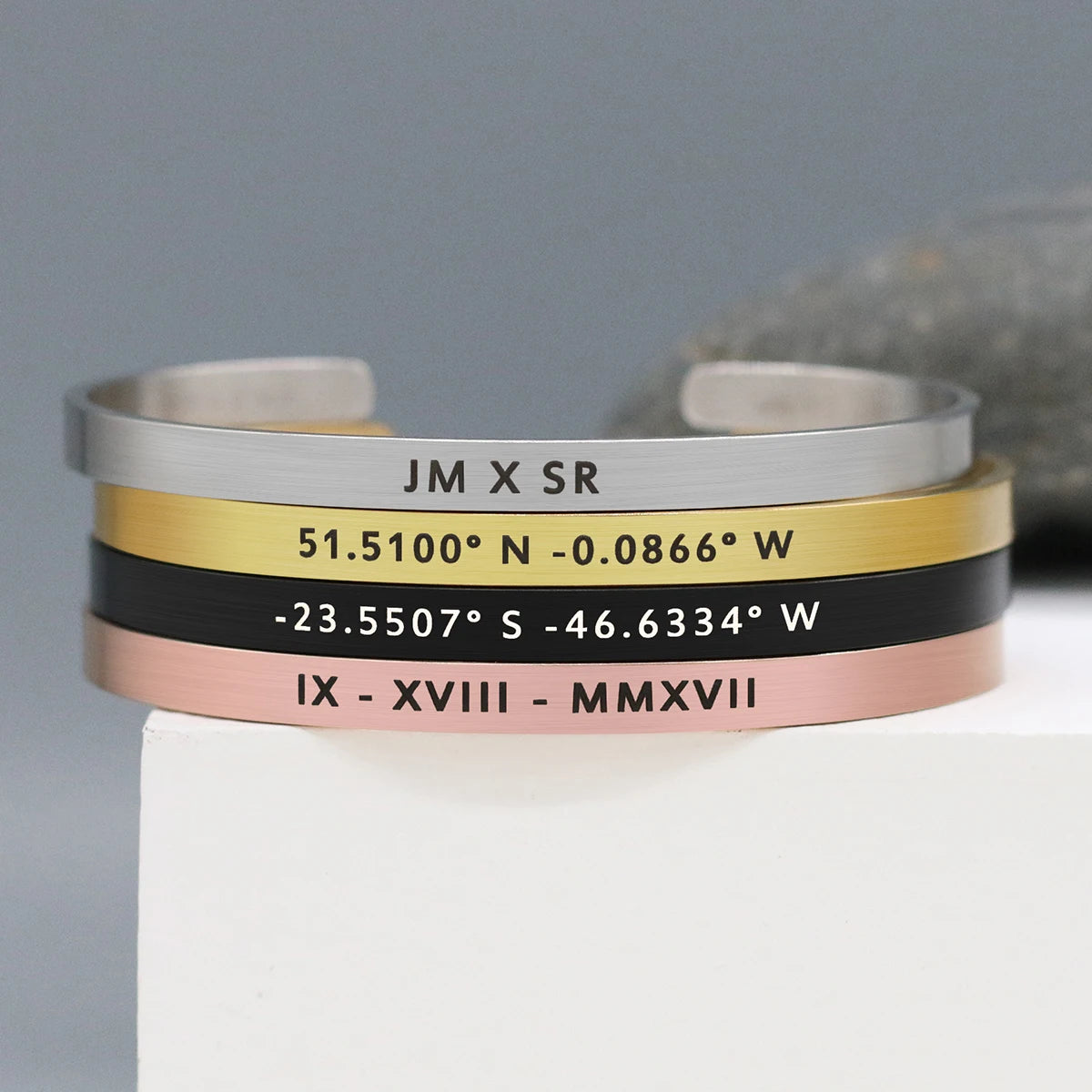 Custom Engraved Brushed Stainless Steel Cuff and Necklace Set for Couples