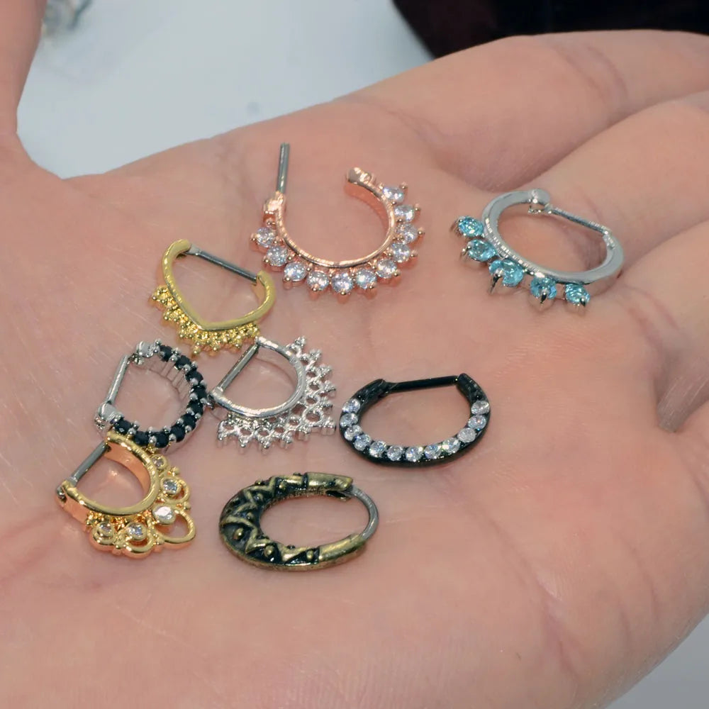 Surgical Steel Indian Nose Septum Ring with Crystal Gem for Women