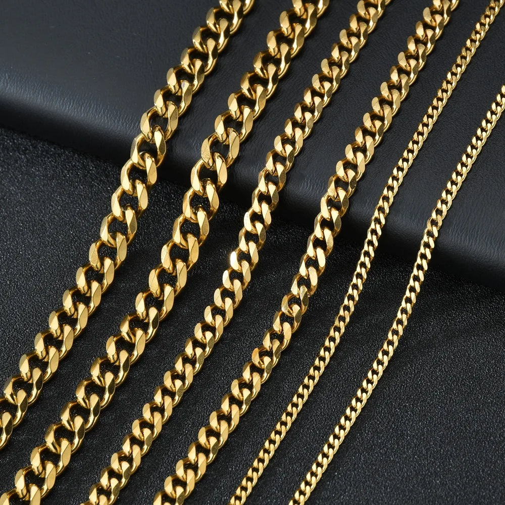 Stainless Steel Cuban Link Chain Necklace for Men and Women Punk Choker Jewelry 3.5-7MM 70CM 28inch 3.5MM