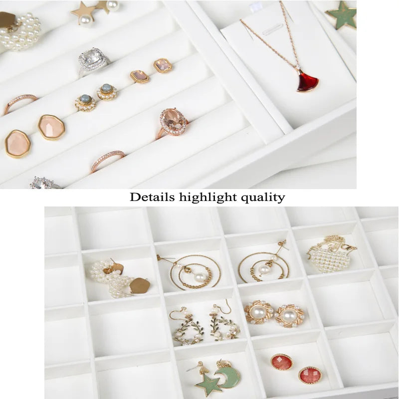 Elegant White PU Leather Jewelry Display Tray with Necklace and Ring Holder