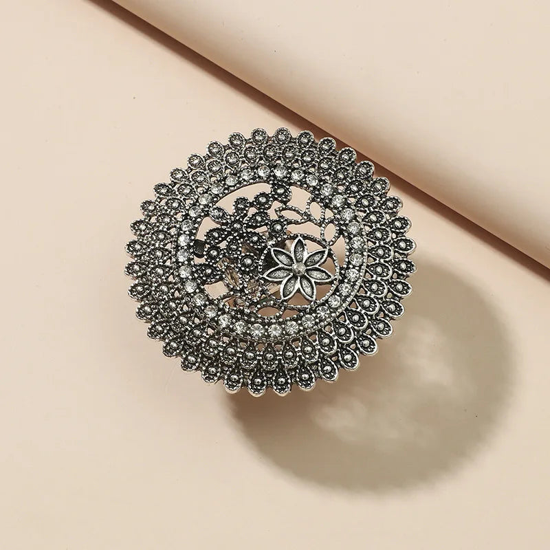 Elegant Turkish Vintage Gold Flower Ring for Women - Antique Ethnic Zircon Alloy Jewelry Gift