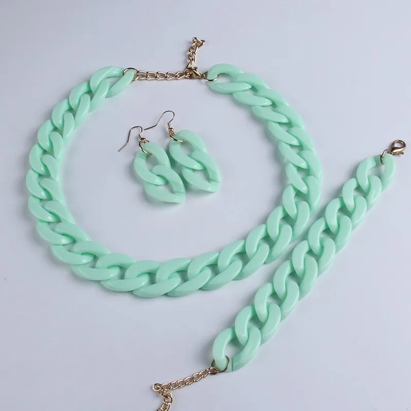 FishSheep Bohemian Candy Color Choker Necklace and Earrings Set for Women 2022 Fashion Jewelry
