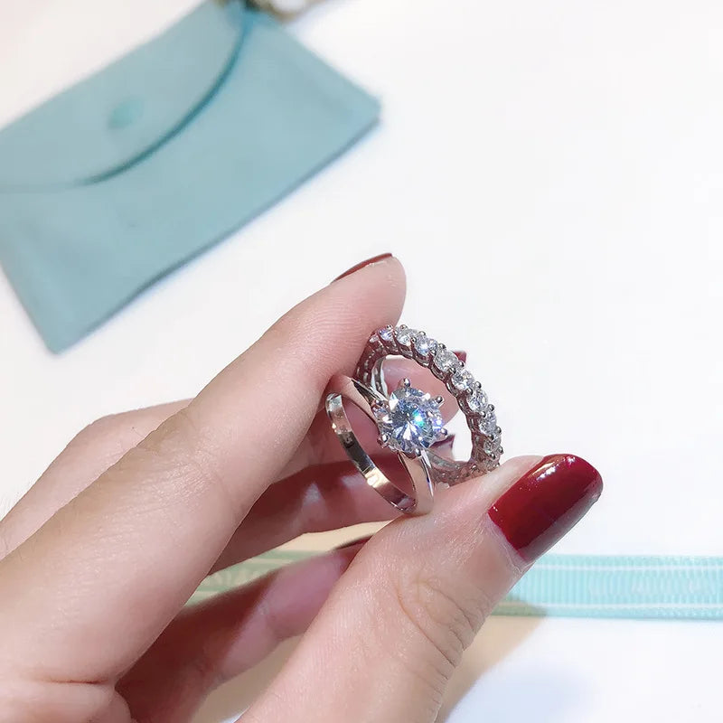 Stunning 925 Sterling Silver Diamond Engagement Wedding Ring Set for Women