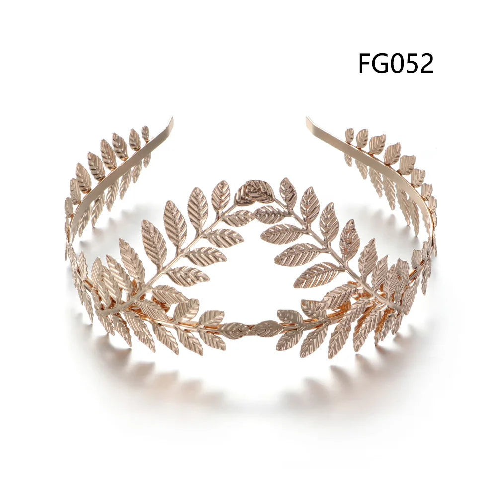 Elegant Retro Gold Leaf Bridal Headband Tiara for Greek and Roman Inspired Weddings