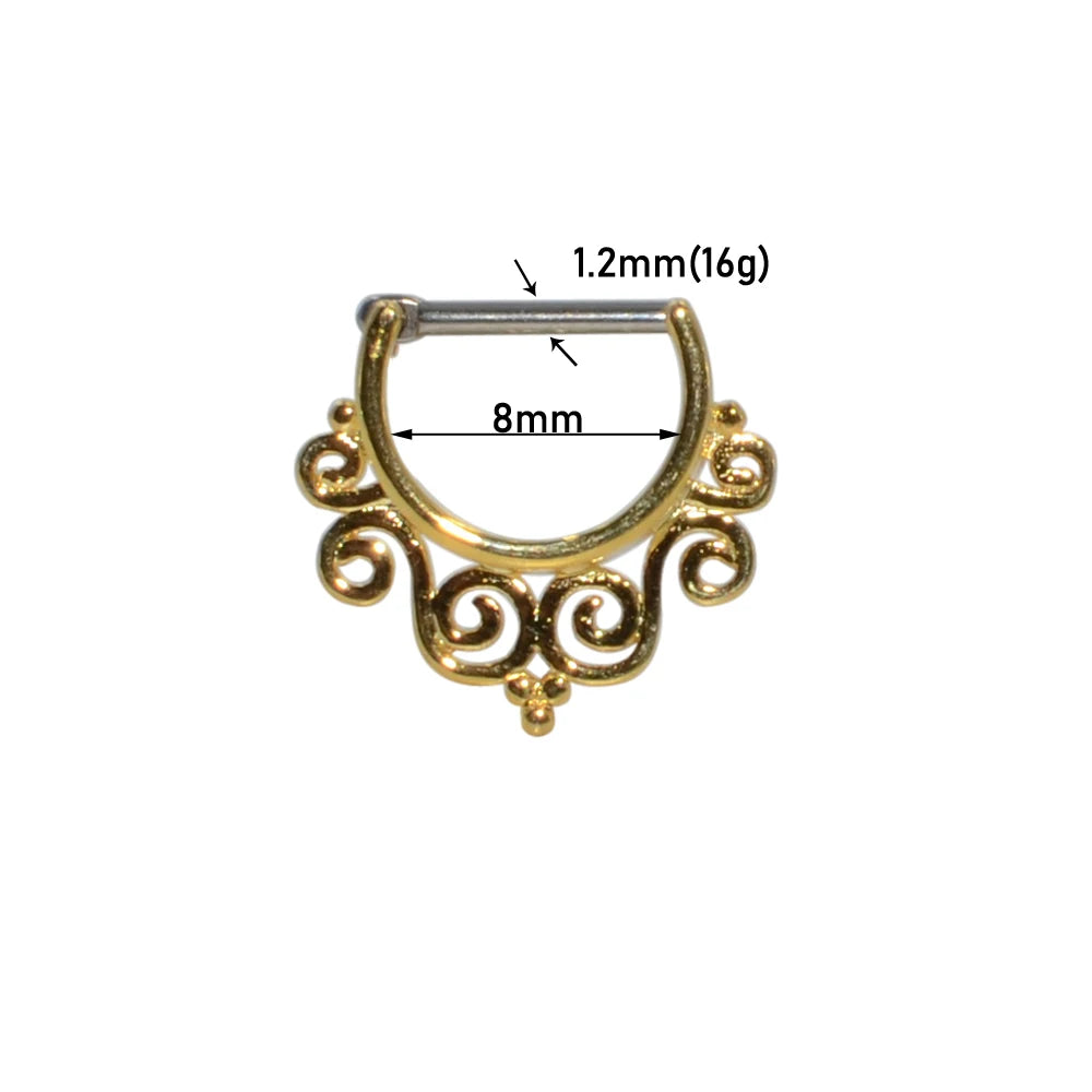 Surgical Steel Indian Nose Septum Ring with Crystal Gem for Women