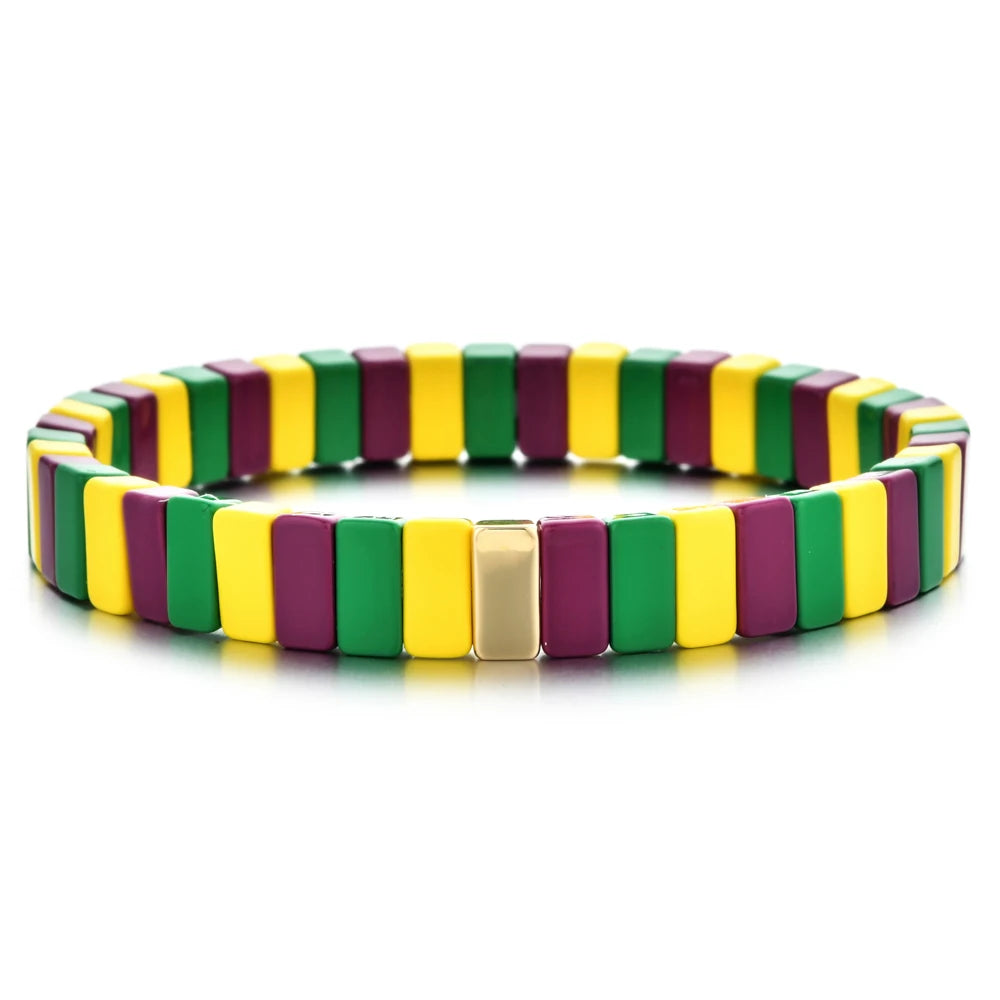 Rainbow Boho Enamel Stretch Bracelets for Women - Handmade Unisex Fashion Bangles by ZMZY