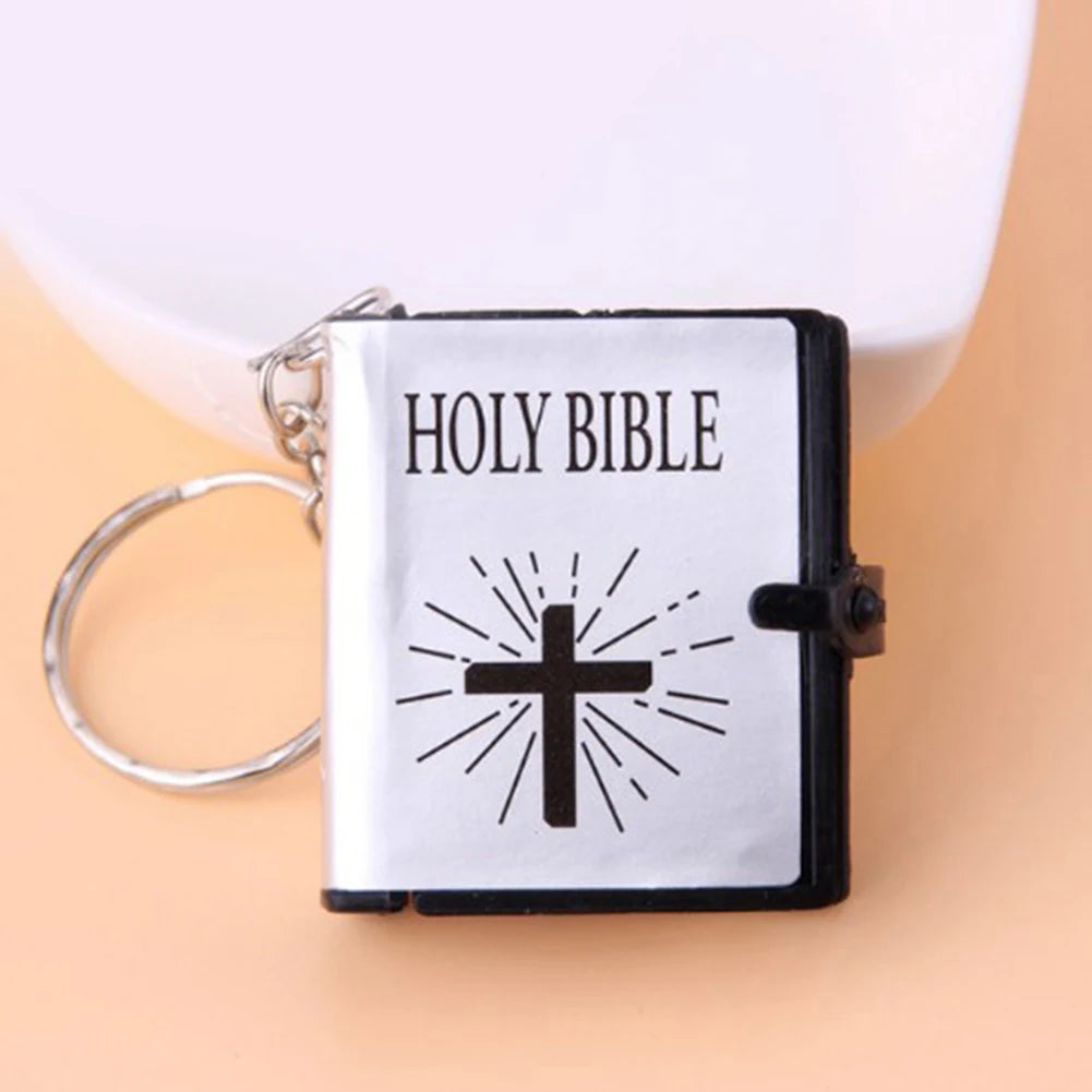 Mini Holy Bible Keychain with Real Paper Pages Gold Silver Religious Pendant
