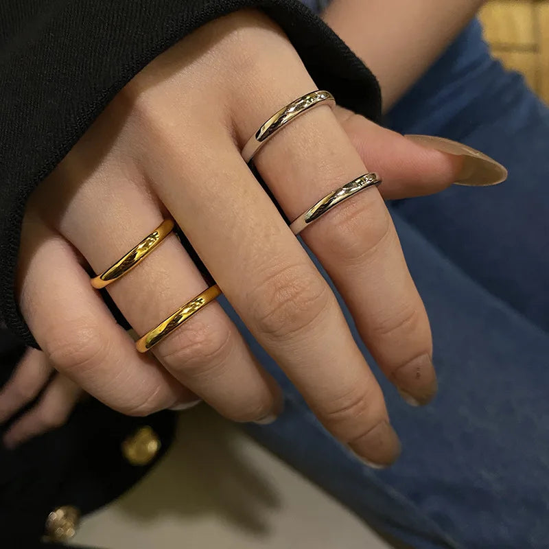 Foxanry Silver Wide Ring for Women Elegant Double Layer Vintage Party Jewelry