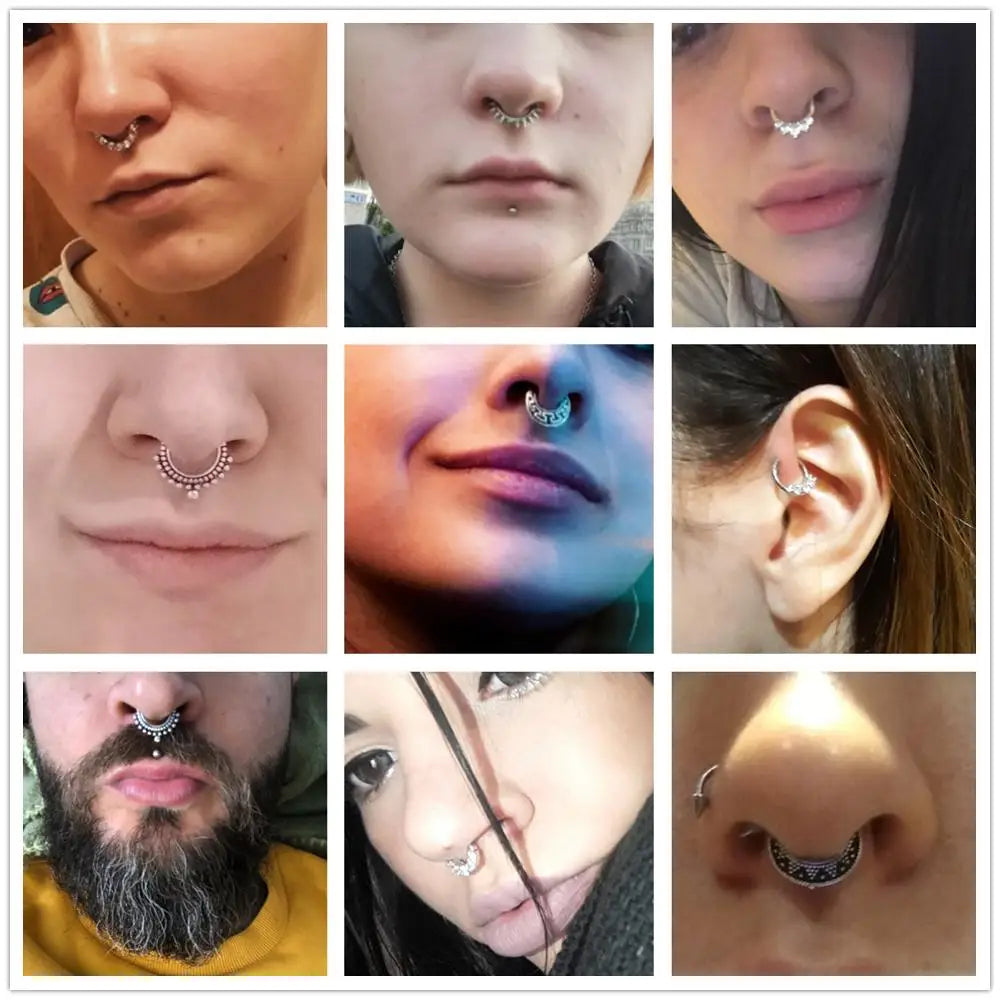 Surgical Steel Indian Nose Septum Ring with Crystal Gem for Women