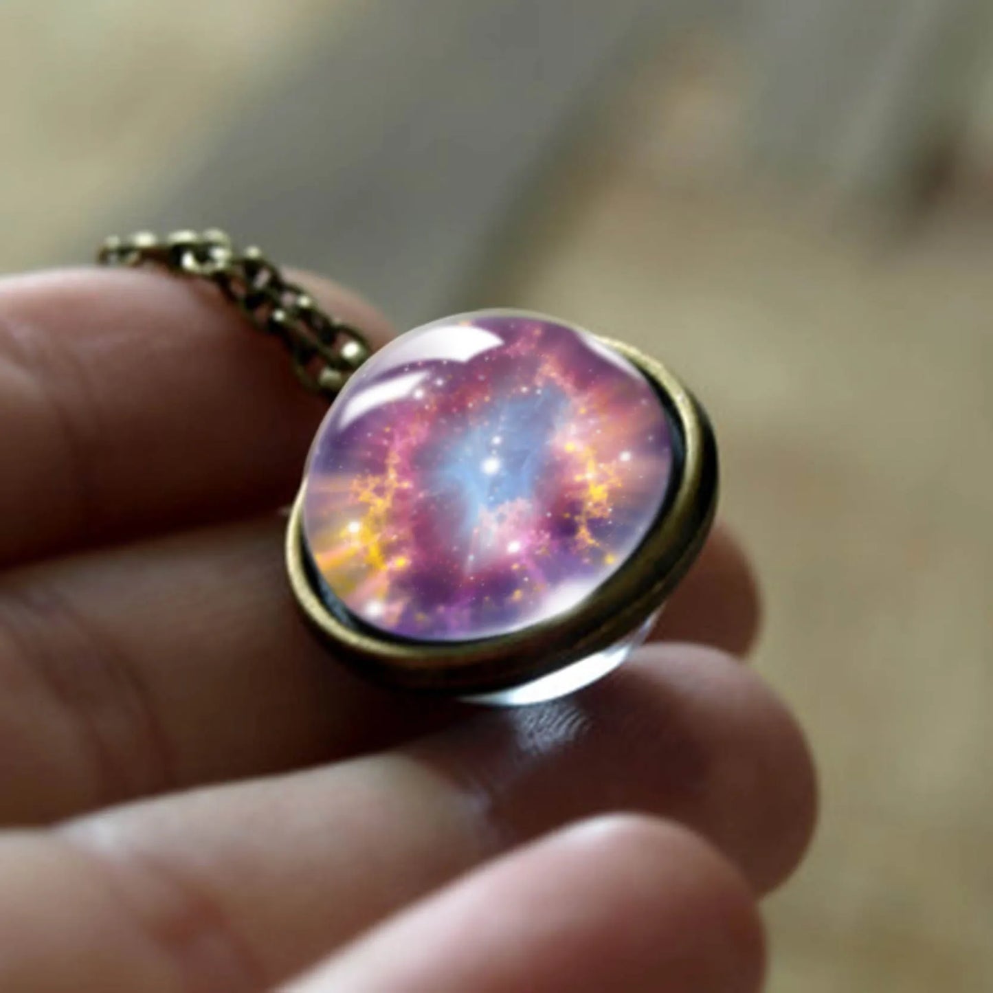 Celestial Nebula Double Sided Pendant Necklace - Handmade Universe Art Jewelry for Women