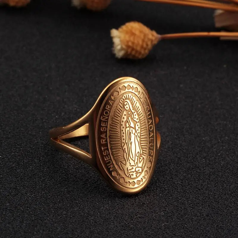 Vintage Virgin Mary Stainless Steel Rings for Women - 18k Gold Plated Wholesale Jewelry