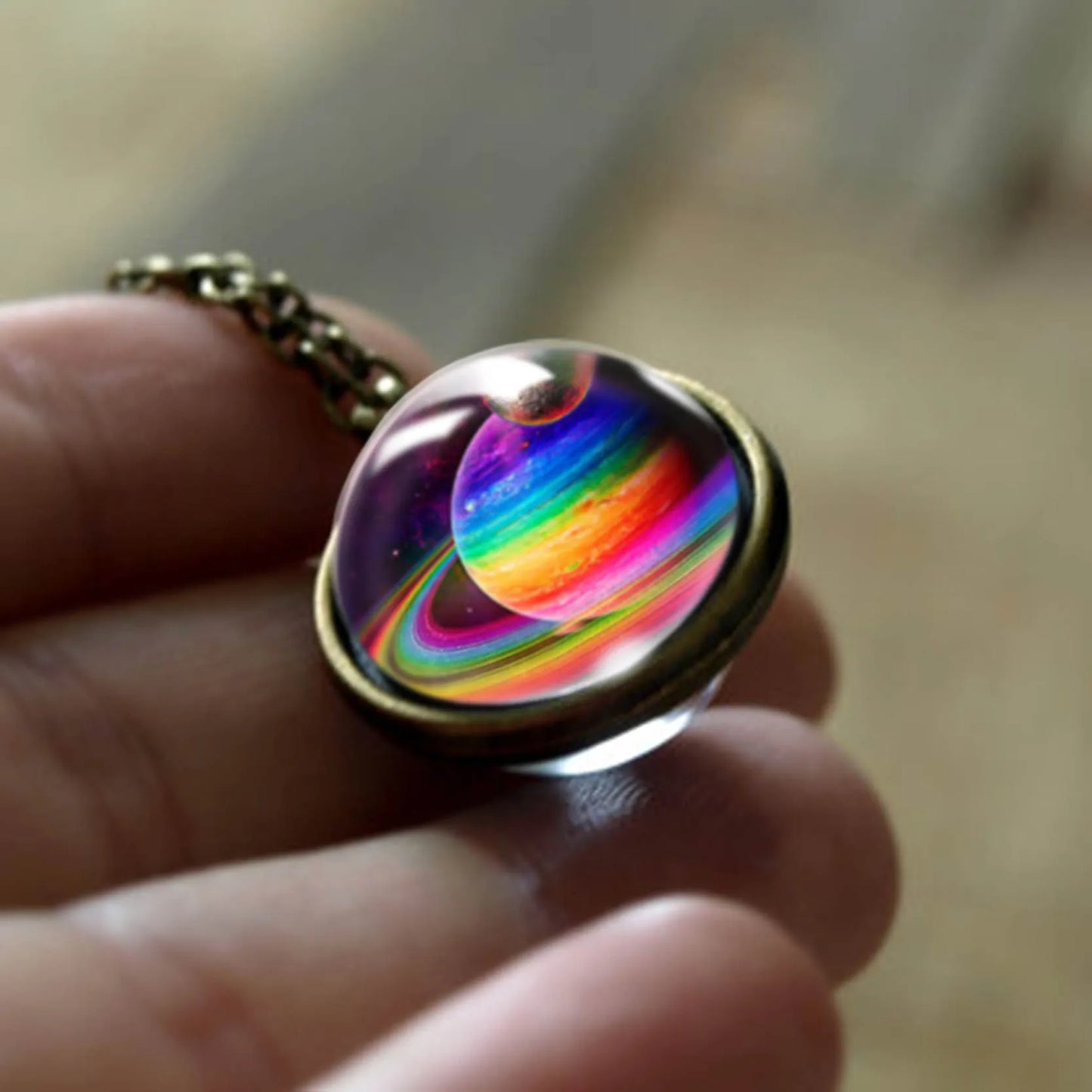 Celestial Nebula Double Sided Pendant Necklace - Handmade Universe Art Jewelry for Women