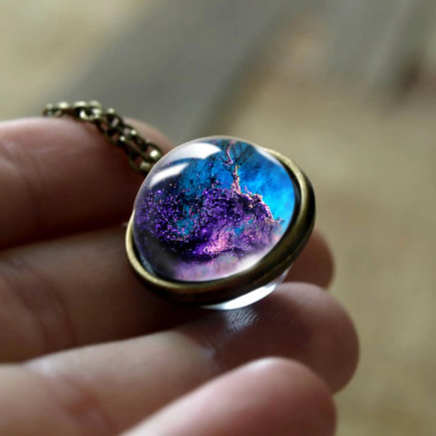 Celestial Nebula Double Sided Pendant Necklace - Handmade Universe Art Jewelry for Women