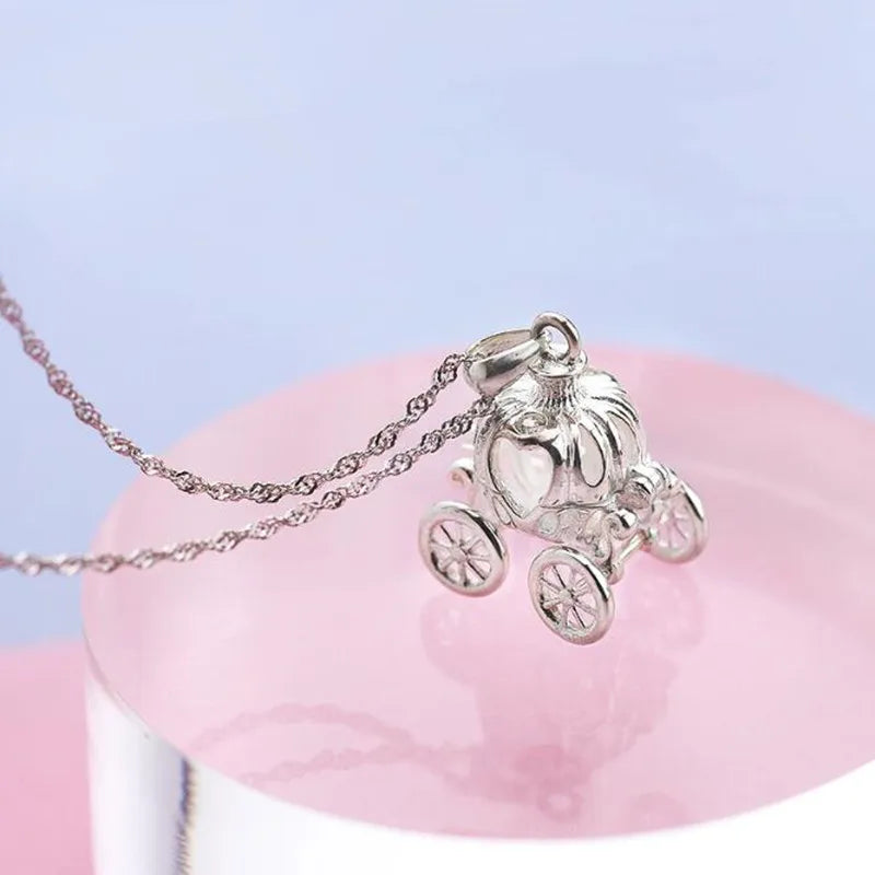 Exquisite 925 Sterling Silver Dream Pumpkin Carriage Pendant Necklace