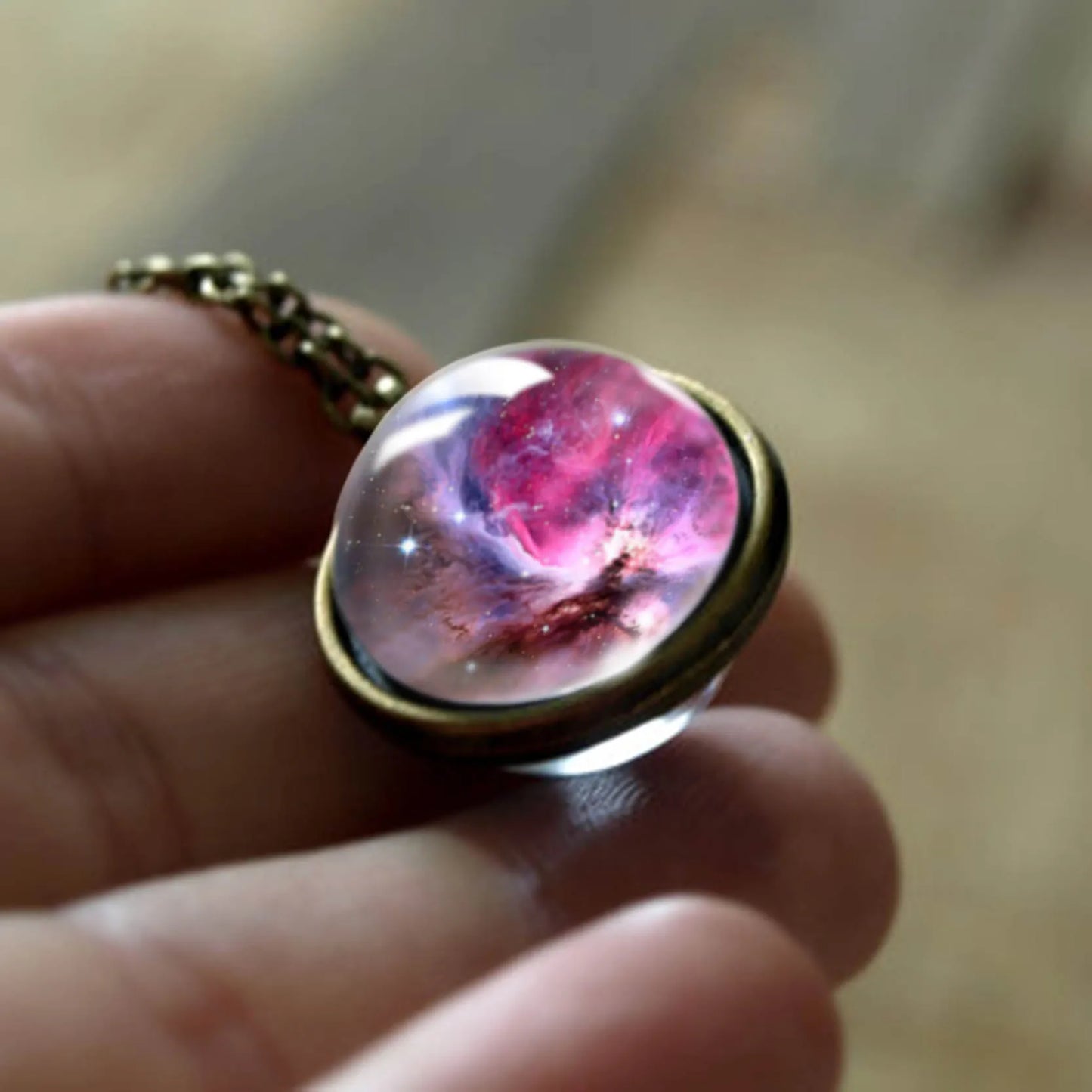 Celestial Nebula Double Sided Pendant Necklace - Handmade Universe Art Jewelry for Women