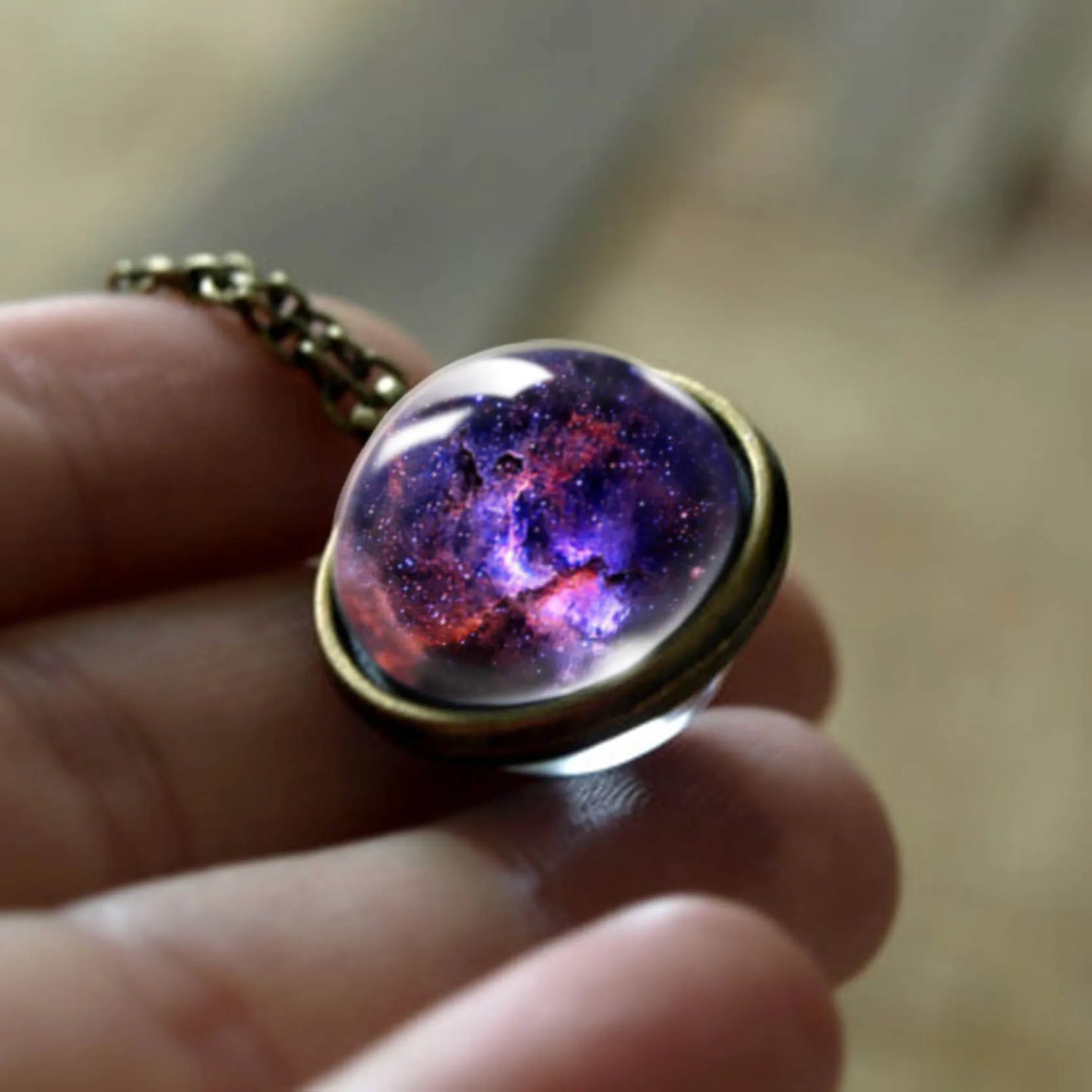 Celestial Nebula Double Sided Pendant Necklace - Handmade Universe Art Jewelry for Women