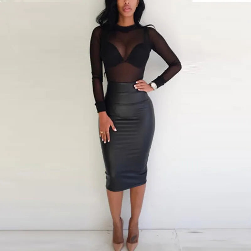 Dozw Women See Through Mesh Top Long Sleeve Turtleneck