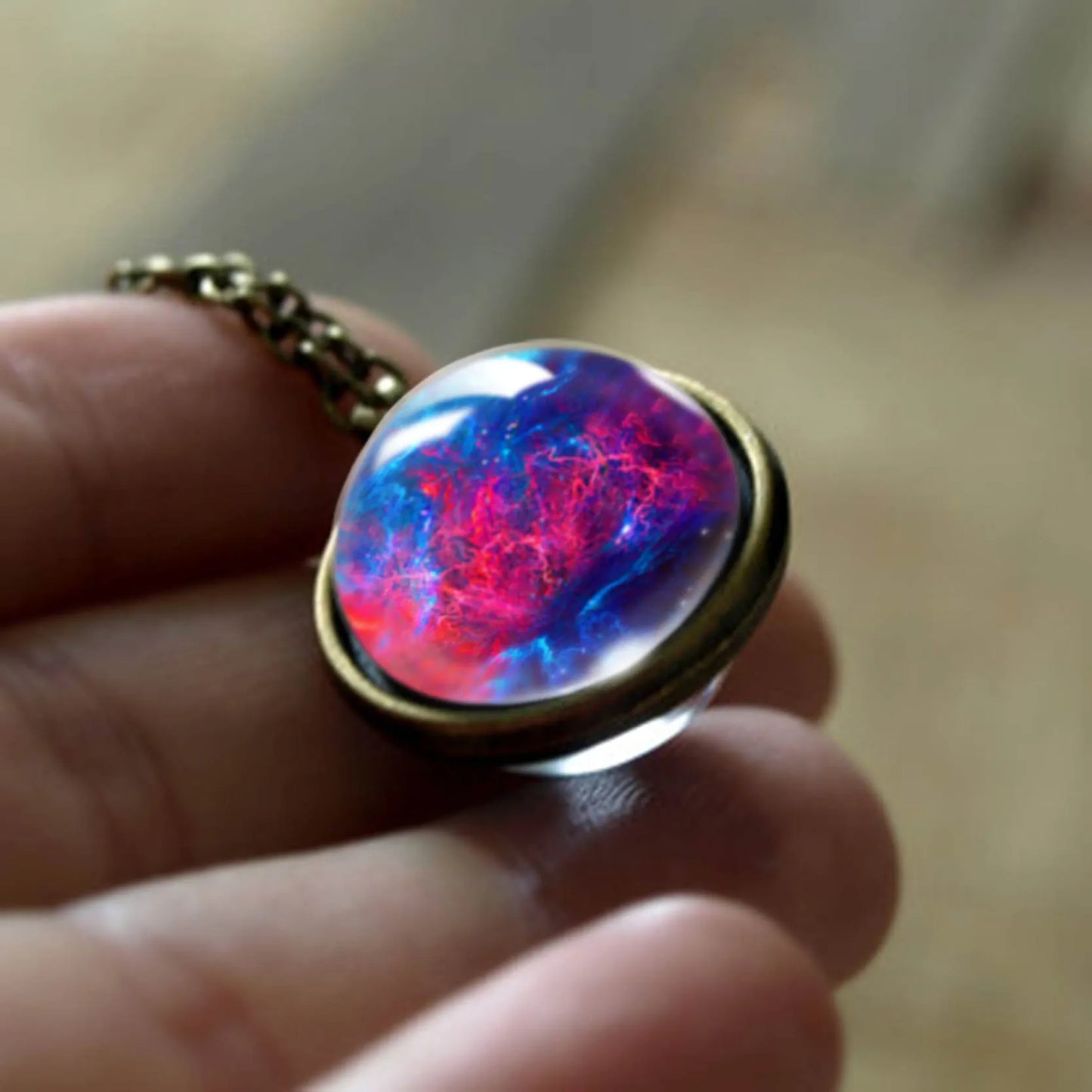 Celestial Nebula Double Sided Pendant Necklace - Handmade Universe Art Jewelry for Women
