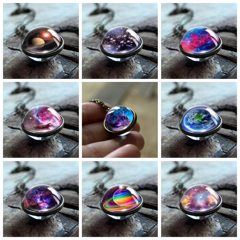 Celestial Nebula Double Sided Pendant Necklace - Handmade Universe Art Jewelry for Women