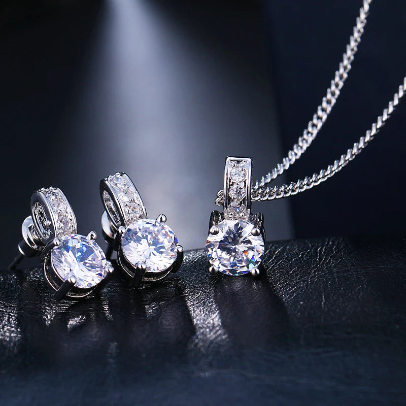 Emmaya Elegant Bridal Jewelry Set with Cubic Zirconia Earrings and Necklace for Women Perfect Gift for Parties and Anniversaries