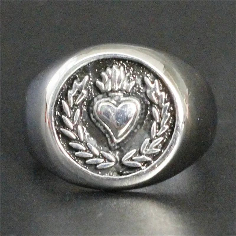 Elegant Love Heart Olive Branch Ring for Men - 316L Stainless Steel Jewelry