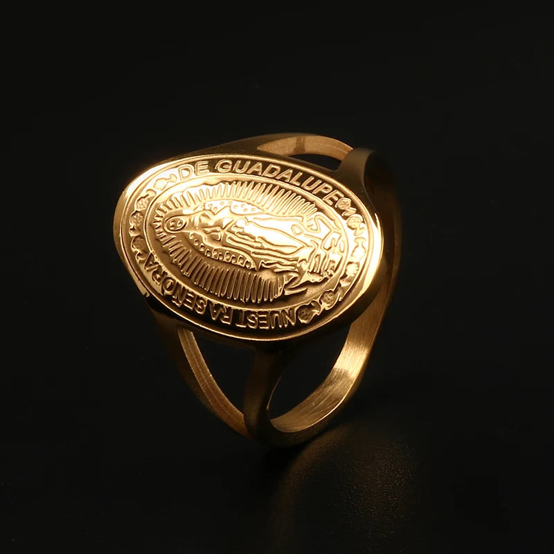 Vintage Virgin Mary Stainless Steel Rings for Women - 18k Gold Plated Wholesale Jewelry