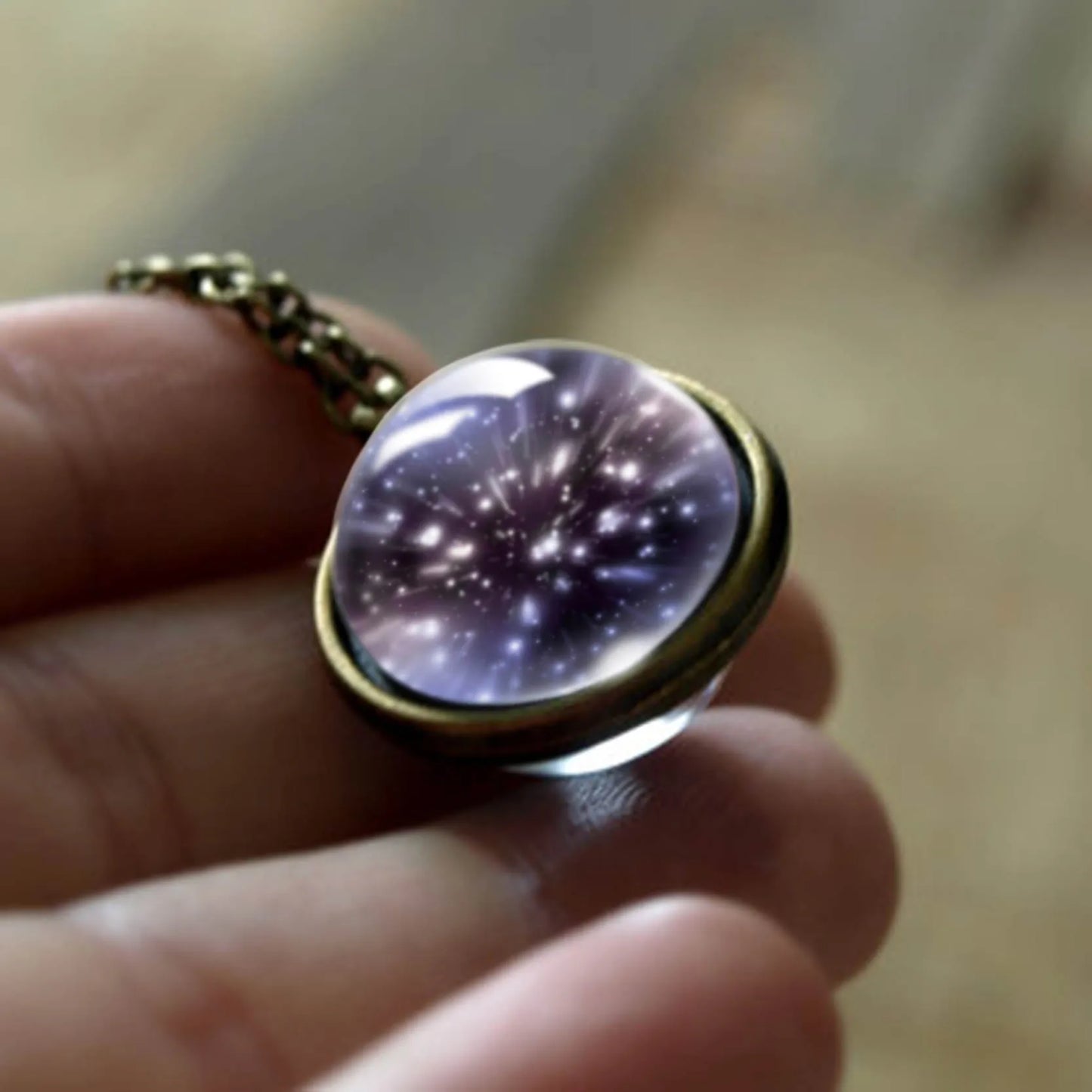 Celestial Nebula Double Sided Pendant Necklace - Handmade Universe Art Jewelry for Women