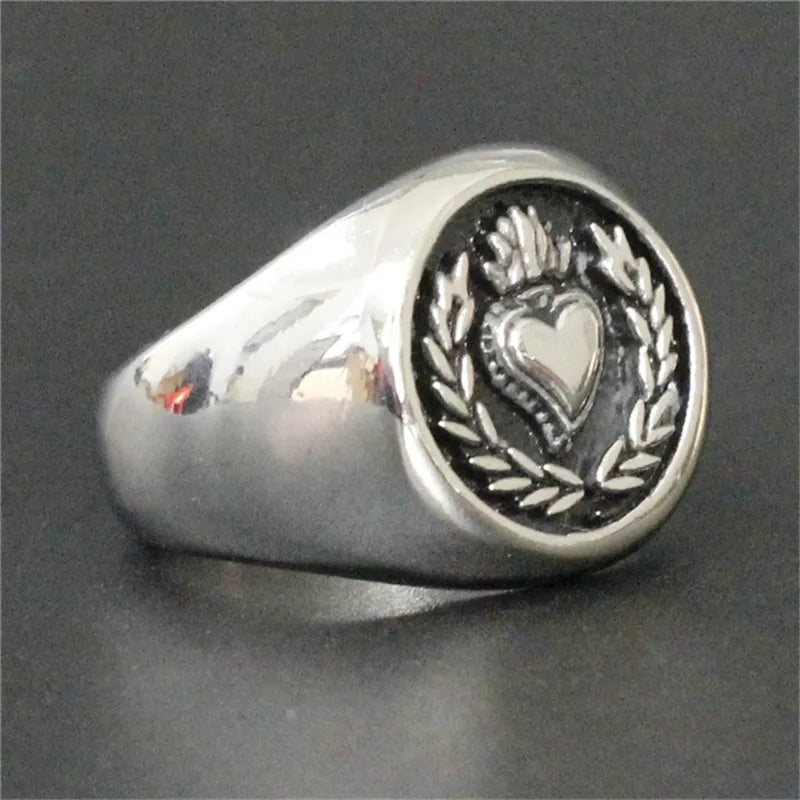 Elegant Love Heart Olive Branch Ring for Men - 316L Stainless Steel Jewelry
