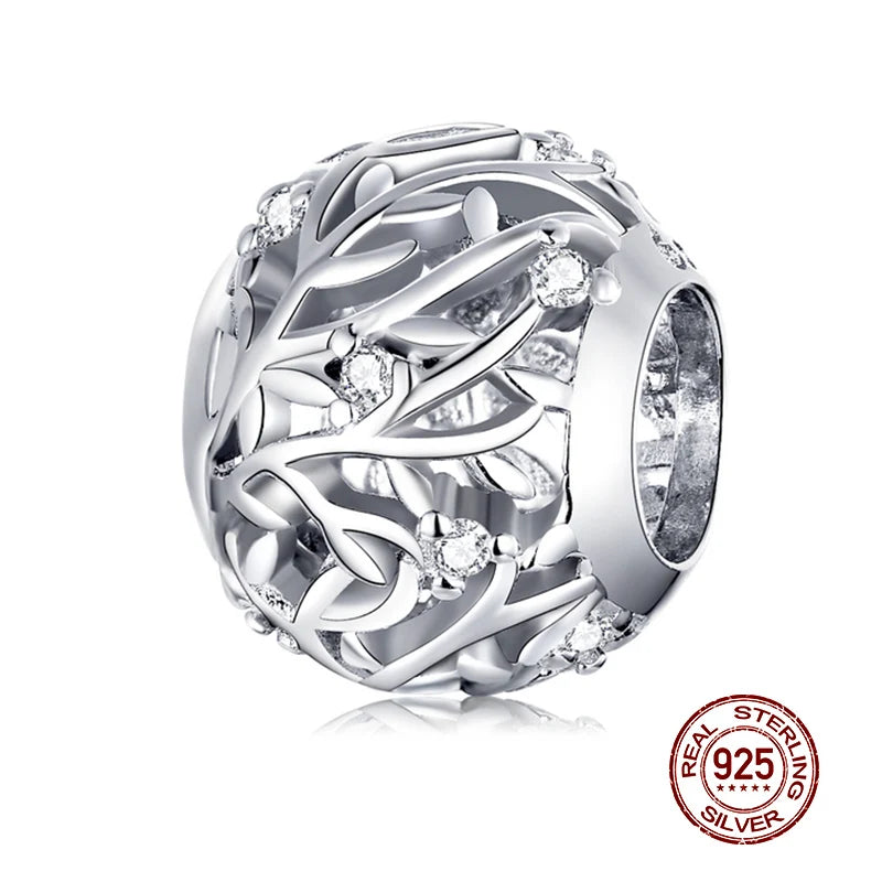 Genuine 925 Sterling Silver Vintage Galaxy Round Charms Top Rated Openwork Beads for Authentic Bracelets CTC256