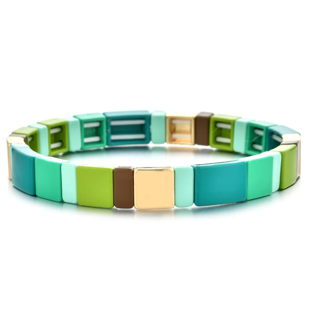 Rainbow Boho Enamel Stretch Bracelets for Women - Handmade Unisex Fashion Bangles by ZMZY
