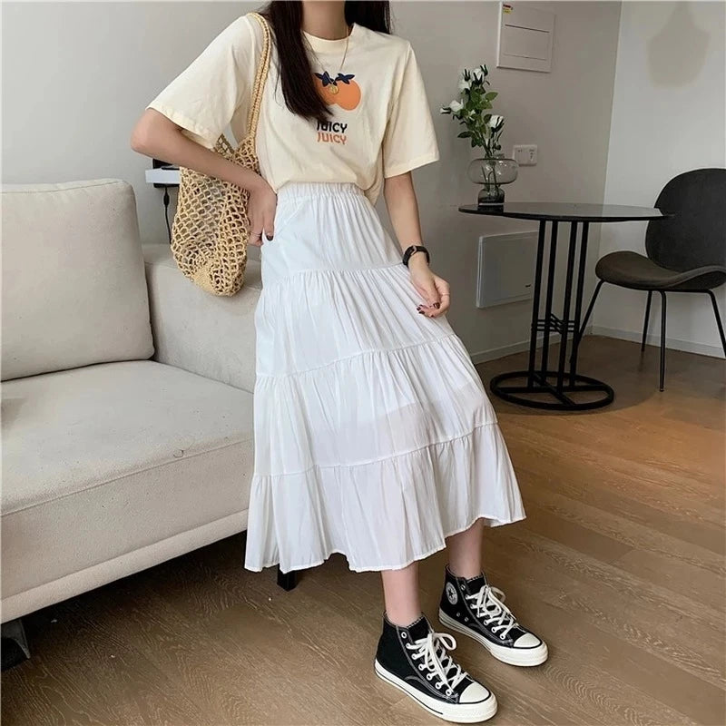 Spring Summer Women Chiffon Patchwork High Waist Skirt Chic
