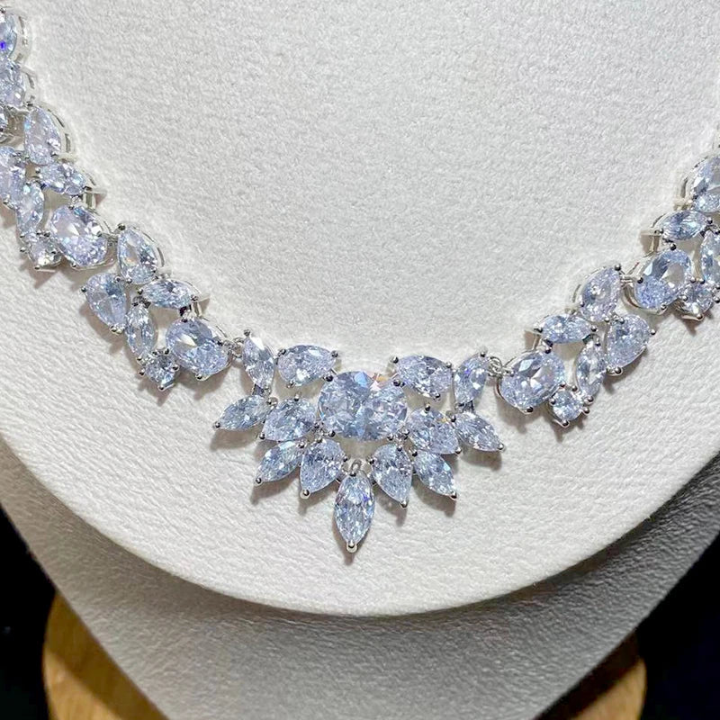 Luxury Bridal Jewelry Set With Water Drop Cubic Zirconia Necklace and Earrings