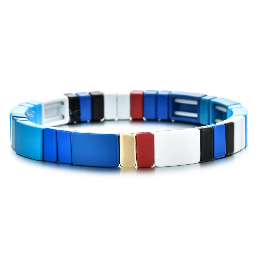 Rainbow Boho Enamel Stretch Bracelets for Women - Handmade Unisex Fashion Bangles by ZMZY