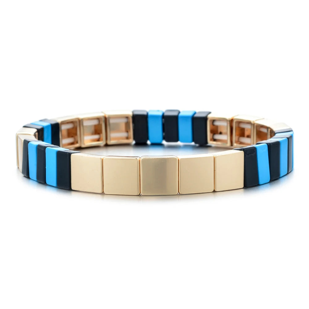 Rainbow Boho Enamel Stretch Bracelets for Women - Handmade Unisex Fashion Bangles by ZMZY