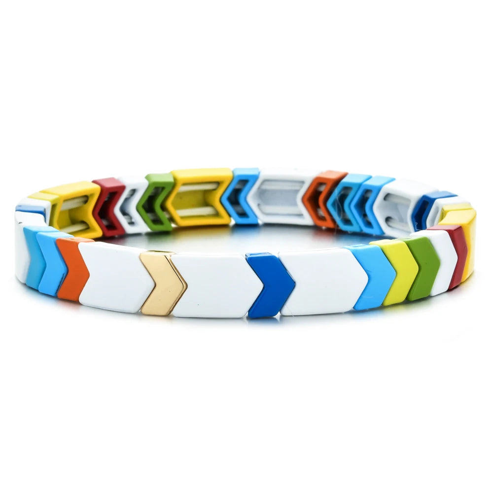 Rainbow Boho Enamel Stretch Bracelets for Women - Handmade Unisex Fashion Bangles by ZMZY