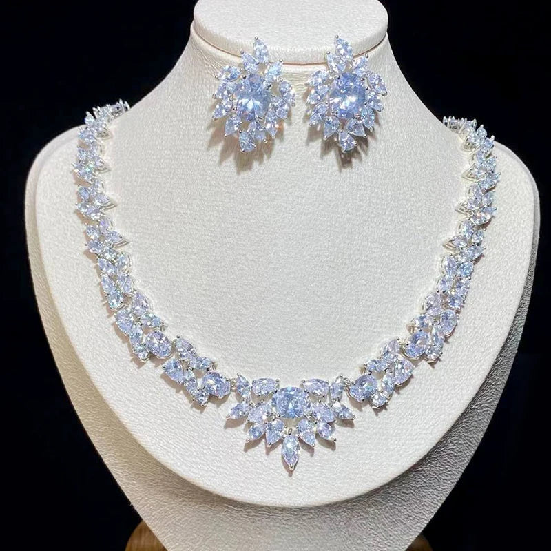 Luxury Bridal Jewelry Set With Water Drop Cubic Zirconia Necklace and Earrings