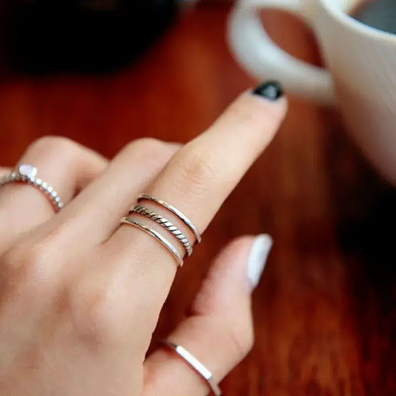 XIYANIKE Vintage Weaving Silver Party Rings for Women and Couples resizable