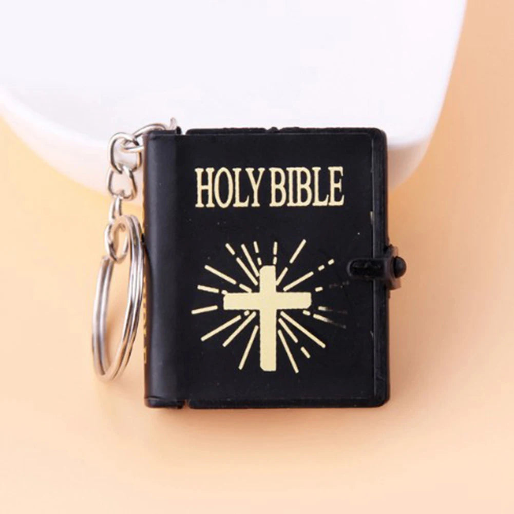 Mini Holy Bible Keychain with Real Paper Pages Gold Silver Religious Pendant